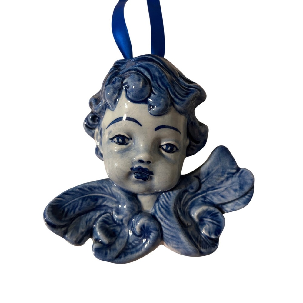 Delft Ornament Blue White Ceramic Cherub Angel Head Holland Small